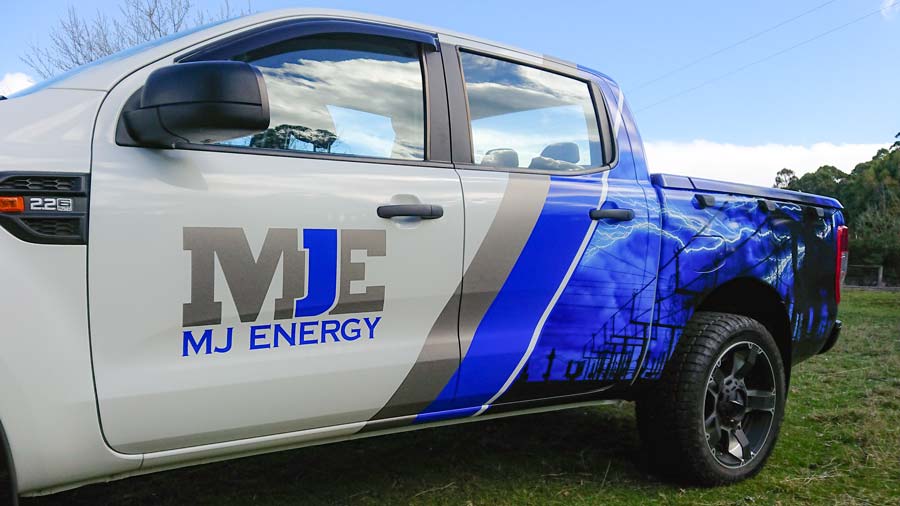 MJ Energy brushed titanium logo and partial wrap